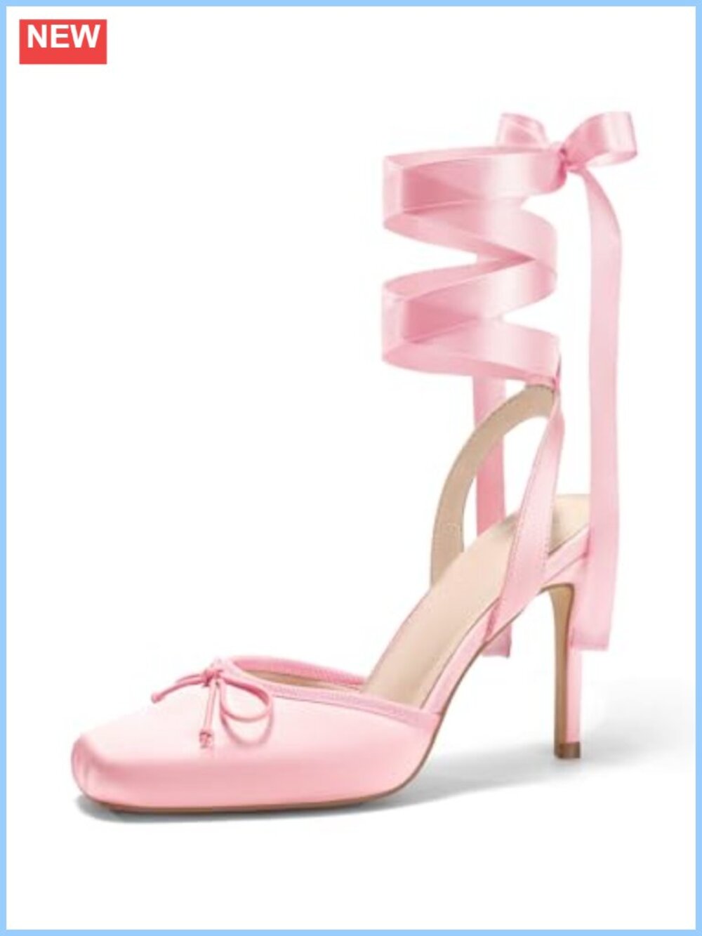 Women's Satin Ballet Heels Lace Up Bow Square Toe Stiletto Pumps Wedding Prom